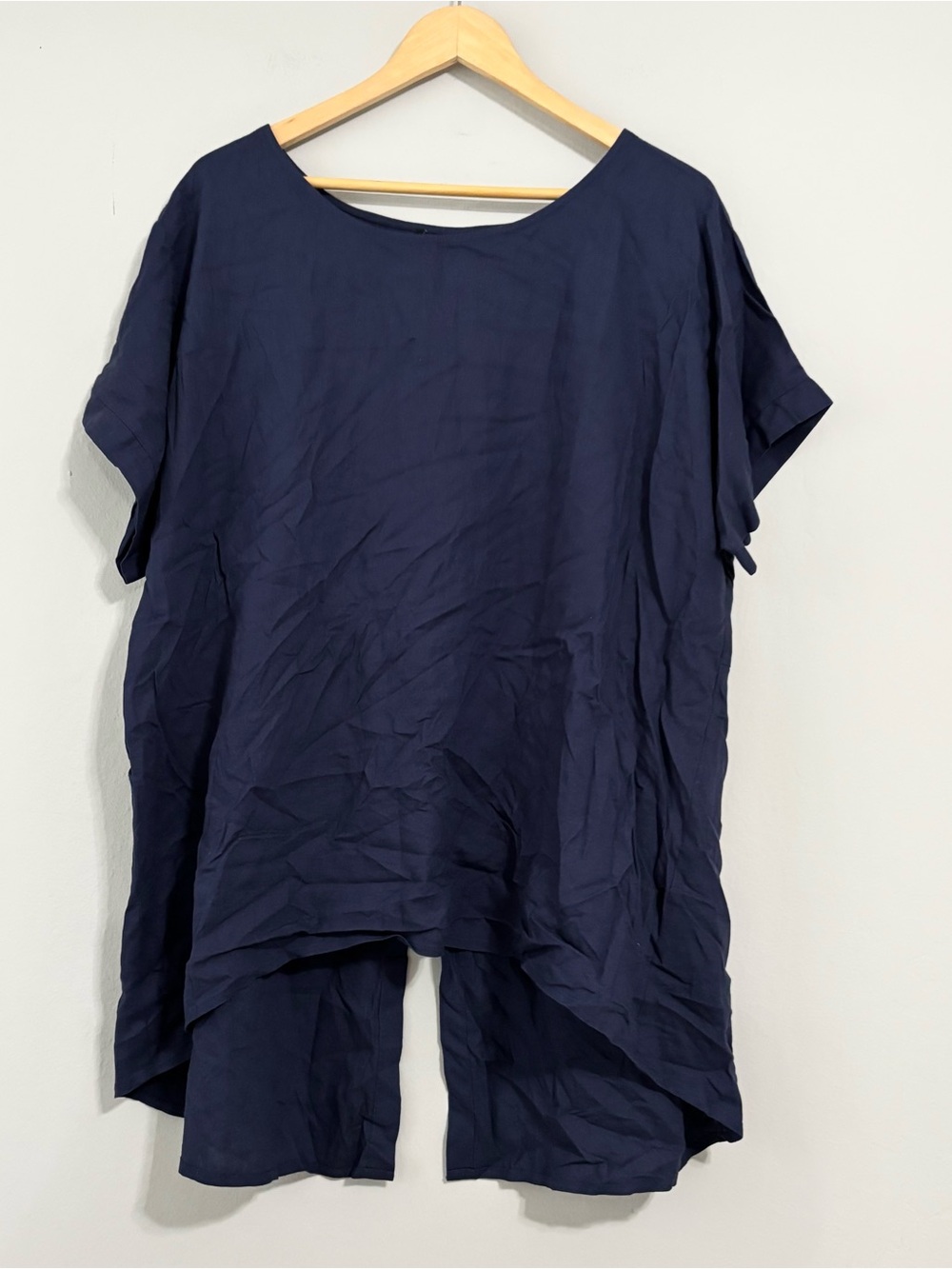 RUTI Linen / Cotton Blend Short Sleeve Oversized Hi-Low Tunic Blouse